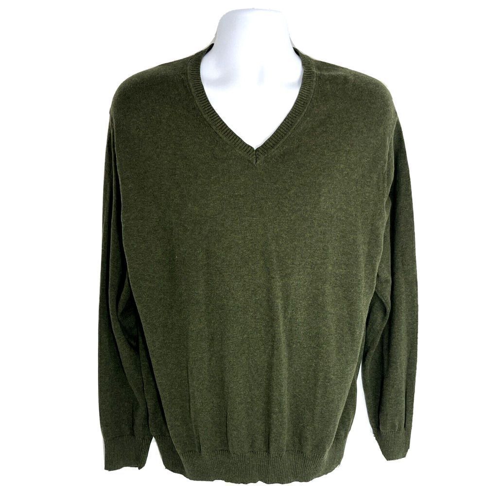 Joseph A. Bank Travelers Mens XXL 2XL Green V-Neck Sweater 100% Pima Cotton
